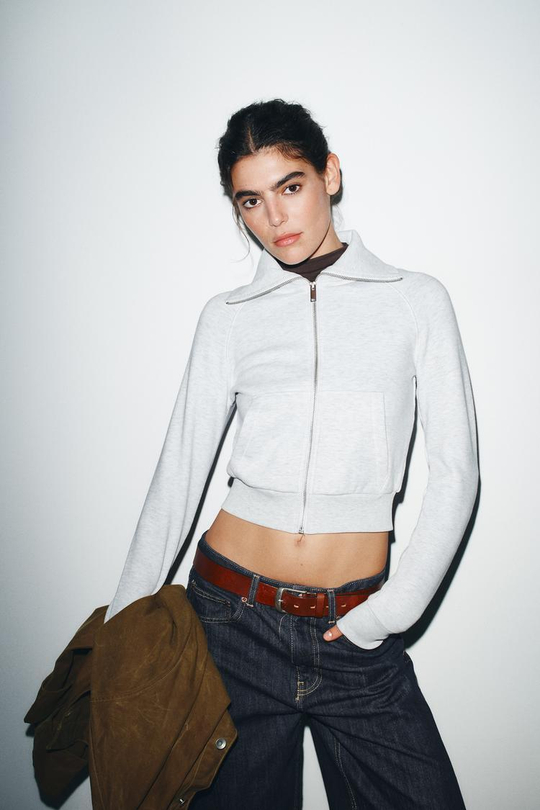 ZARA ТОЛСТОВКА ИЗ ФЛИСА НА МОЛНИИ, СЕРЫЙ МЕЛАНЖ
