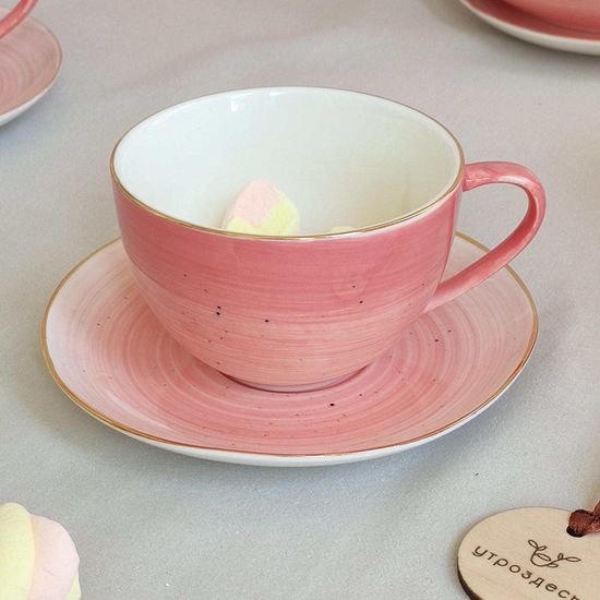 Коралловое изящество, чайная пара, 220 мл. розовый, фарфор