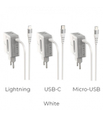 Сетевой адаптер питания BOROFONE BA34A 2USB 2.4A + встроенный кабель Type-C (белый)