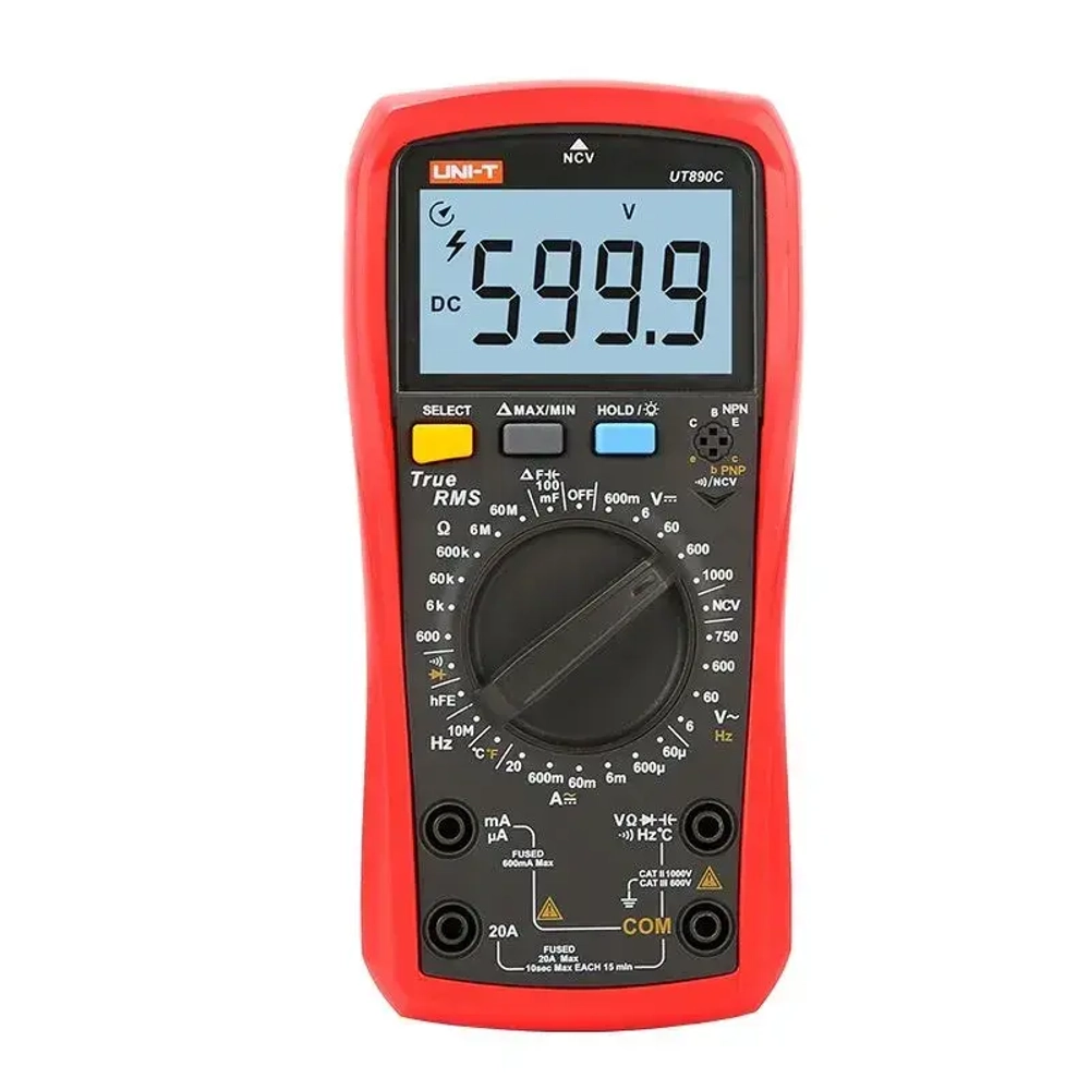 Мультиметр UT890C UNI-T оригинал ток 20А температура транзисторы емкость подсветка True RMS NCV REL