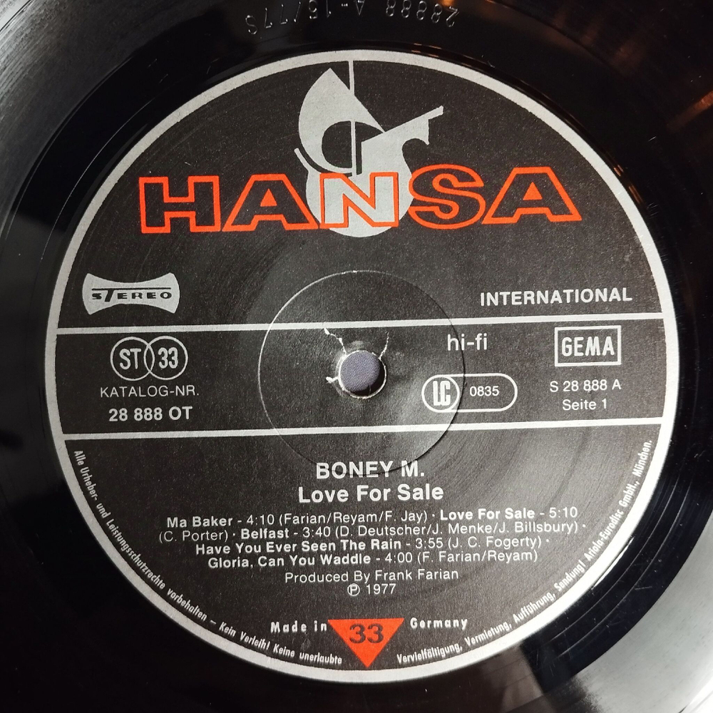 Винтажная виниловая пластинка LP Boney M Love For Sa Le (Germany 1977) Belfast