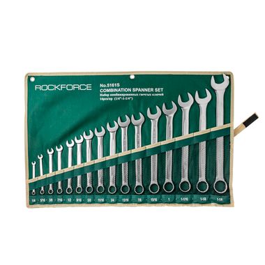 Набор ключей комбинированных дюймовых 16пр.(1/4,5/16,3/8,7/16,1/2,9/16,5/8,11/16,3/4,13/16,7/8,15/16,1,1-1/16,1-1/8,1-1/4мм)на полотне RockForce##Rock FORCE RF-5161S