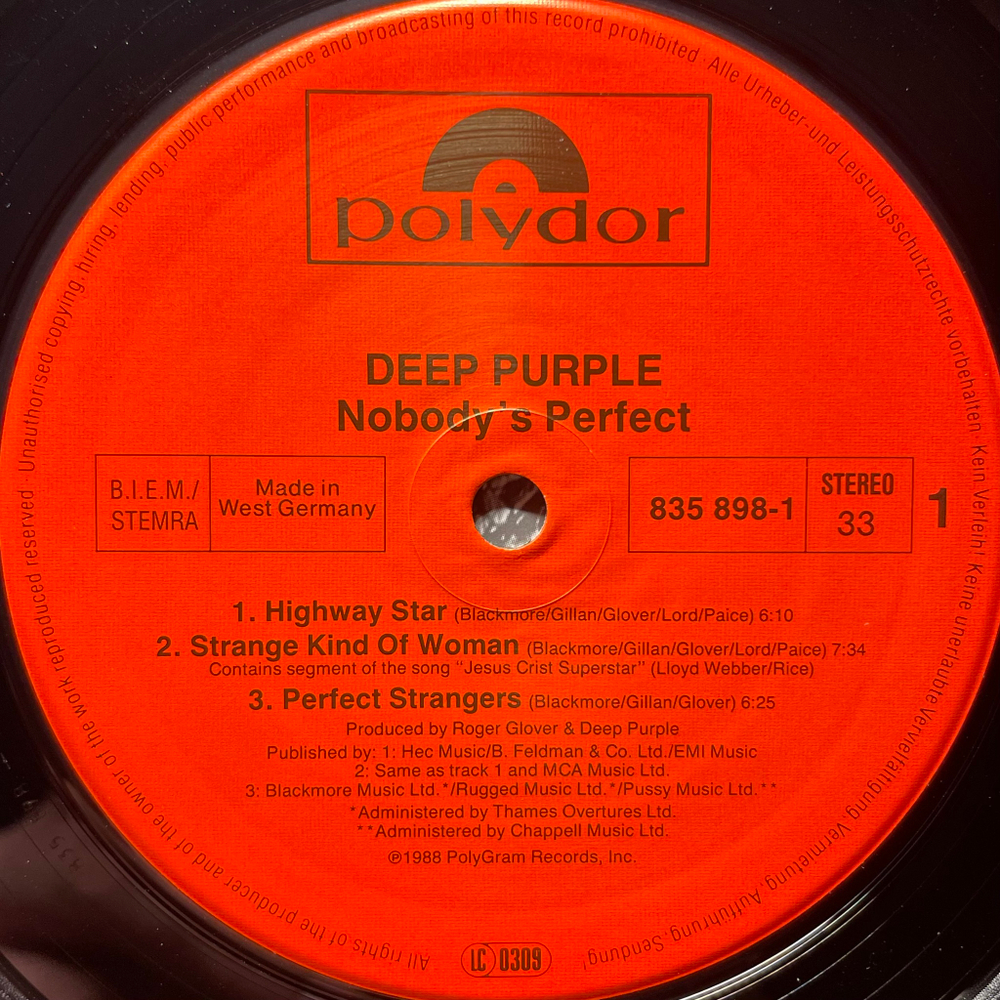 Deep Purple ‎– Nobody's Perfect 2LP (Германия 1988г.)