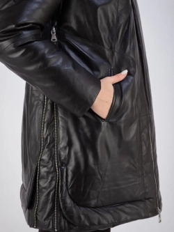 Куртка кожаная утепленная длинная с капюшоном Турция