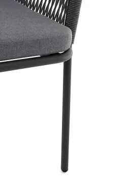 "Лион" стул плетеный из роупа, каркас алюминий серый (RAL7022) муар, роуп серый круглый, ткань серая 017