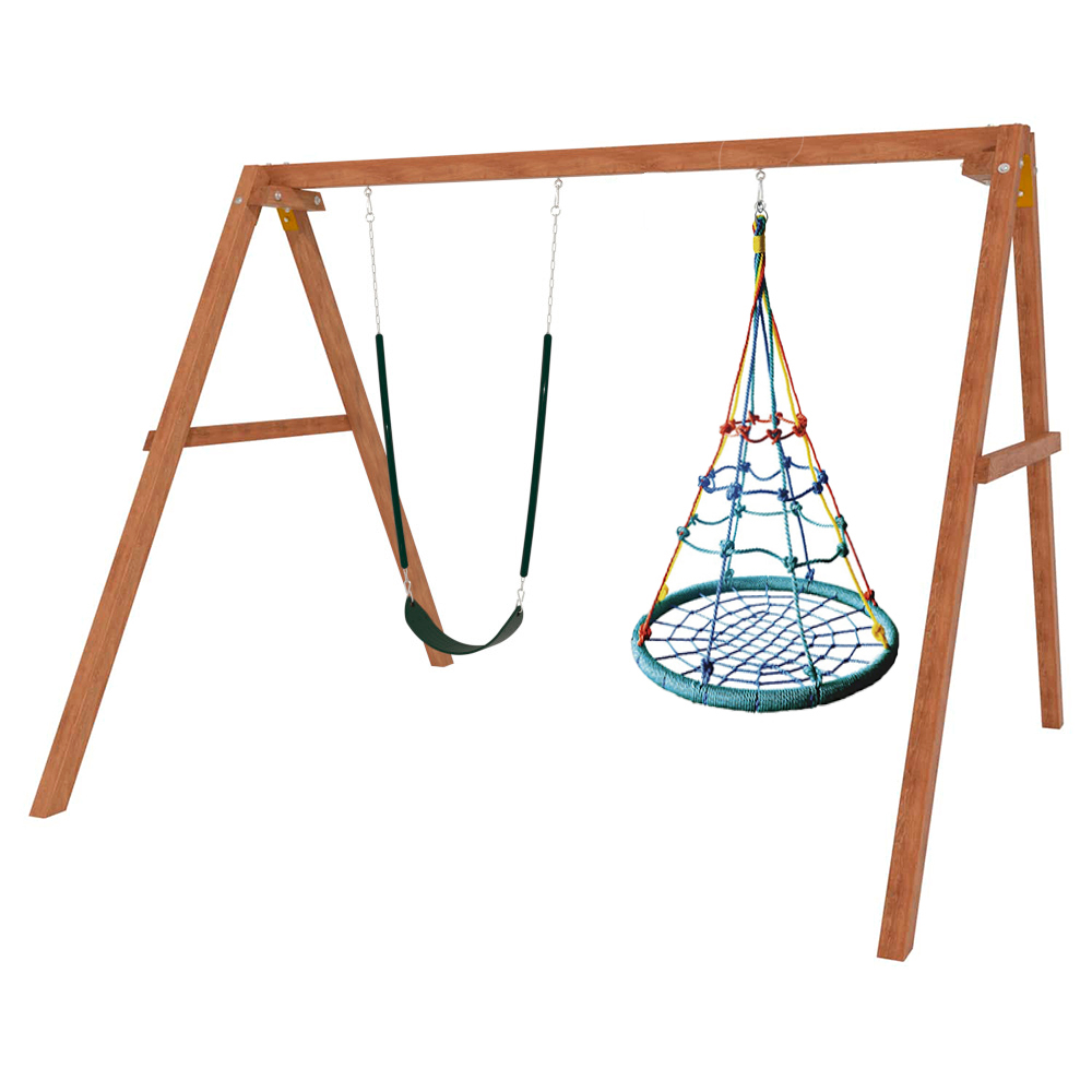 Деревянные качели с качелями гнездо с паутинкой и гибкими качелями