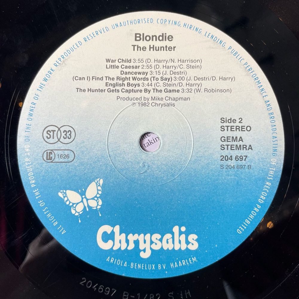 Винтажная виниловая пластинка LP Blondie The Hunter (Germany 1982)