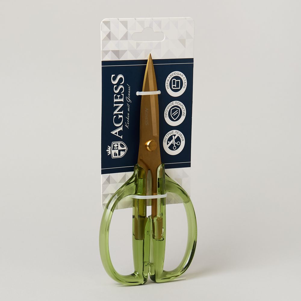 КУХОННЫЕ НОЖНИЦЫ ЦВЕТ ИЗУМРУД, ТИТАНОВОЕ ПОКРЫТИЕ ЛЕЗВИЯ, 19,5 СМ (МАЛ=12ШТ)