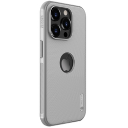 Чехол серого цвета (Titanium Gray) с вырезом под лого от Nillkin для iPhone 15 Pro Max, серия Super Frosted Shield Pro