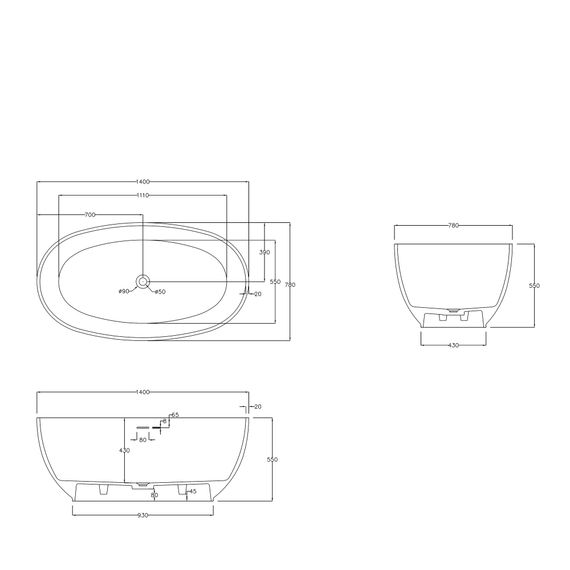 Ванна из искусственного камня ABBER Stein AS9641-1.4 белая матовая