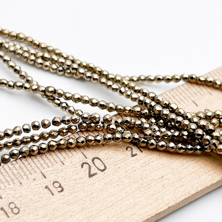 Гематит Шар граненый бусины (имитация), цвет золотистый, размер около 2 мм, цена за нить 38 см