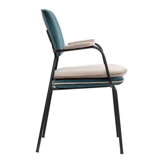 Стул с подлокотниками и контрастным кантом pea, велюр, сине-зеленый/бежевый