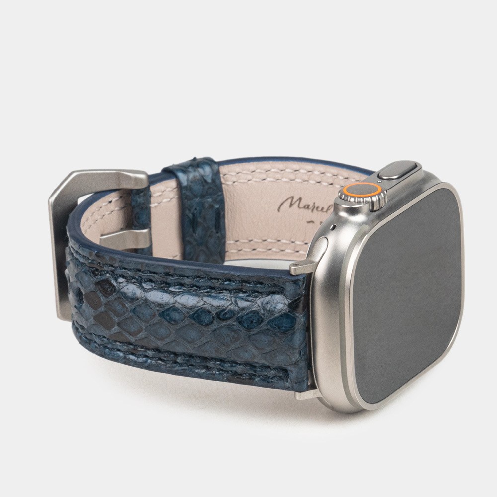 Ремешок для Apple Watch Ultra 49mm из кожи питона, синего цвета