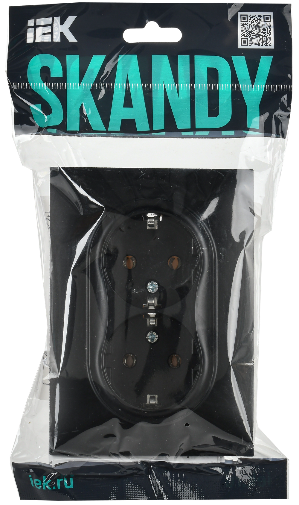 SKANDY Розетка 2-местная с заземлением без защитных шторок 16А в сборе SK-R08Bl черный IEK
