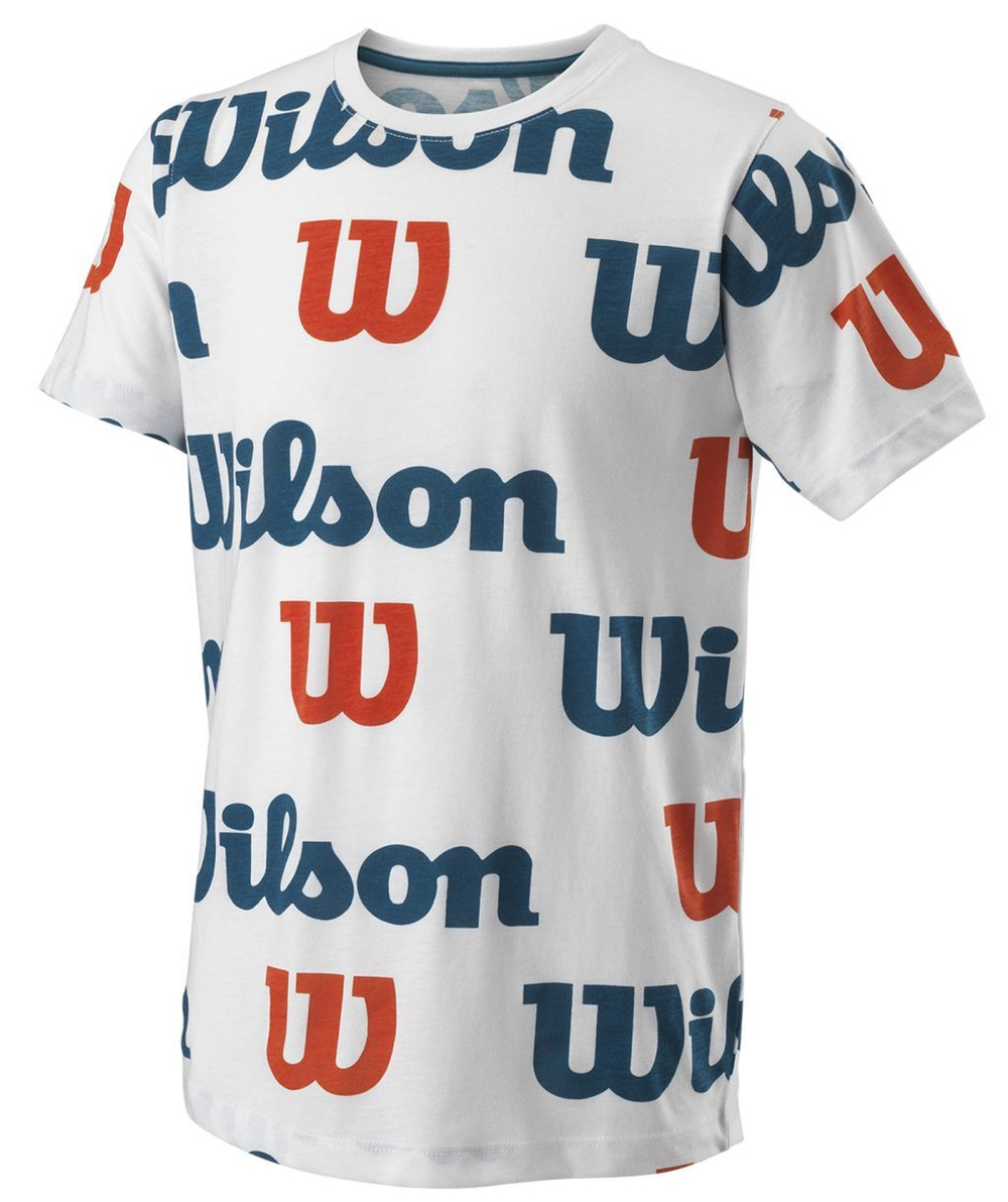 Футболка для мальчика теннисная Wilson All Over Logo Tech Tee B - white