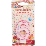 Свеча для торта Цифра Happy «6» 6*4 см, красный