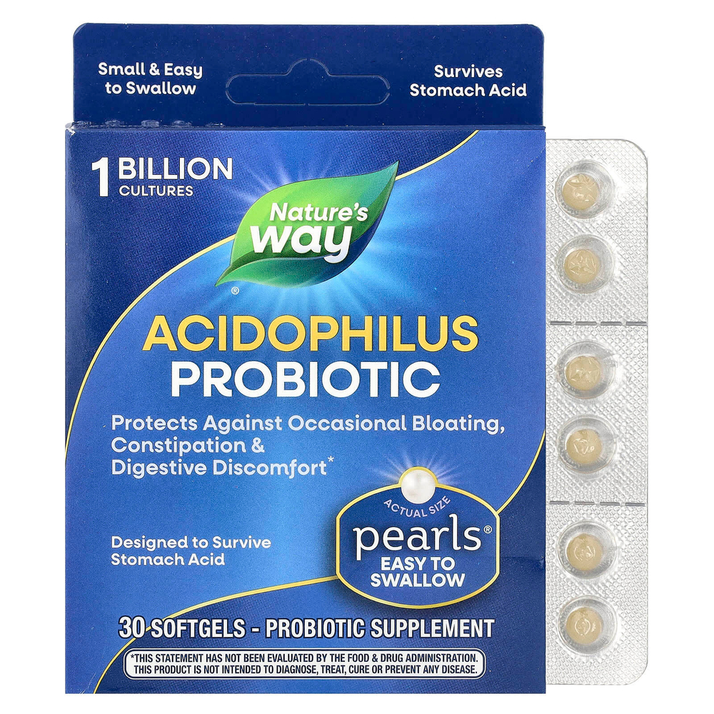Nature's Way, Пробиотический жемчуг Acidophilus, 1 млрд КОЕ, 30 мягких таблеток