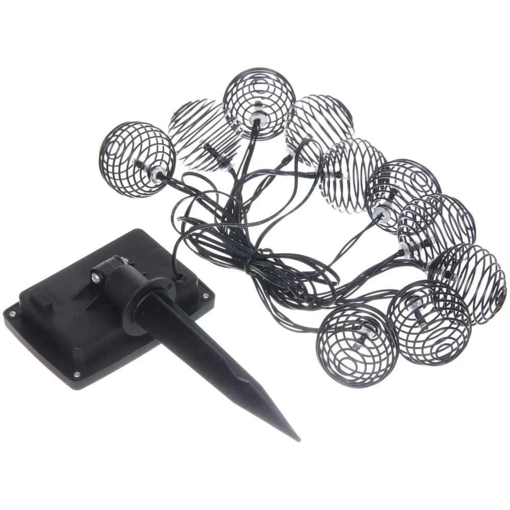 Гирлянда для улицы «Солнечный виток» 4 м 10 ламп LED (4*5 см) чёрн.пров, 2 реж.,IP-54, Теплый белый (солнечная батарея)