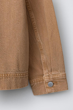ZARA КУРТКА-РУБАШКА ИЗ ХОЛЩА С КАРМАНОМ, ТЫКВЕННЫЙ