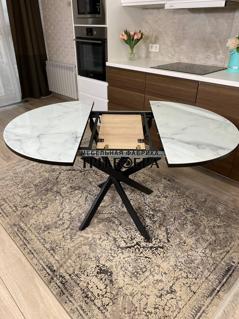 Стол круглый стеклянный "Карара"