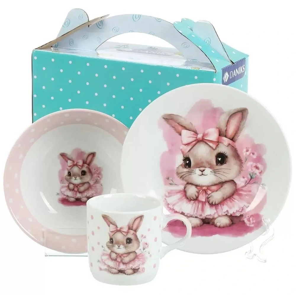 Набор посуды керамика, 3 шт, Маленькая балерина, тарелка 17.5 см, салатник 15 см, кружка 230 мл, Daniks, C1009