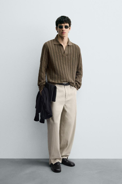 ZARA ПОЛО С УЗОРОМ «КОСЫ», РЫЖЕВАТО-КОРИЧНЕВЫЙ