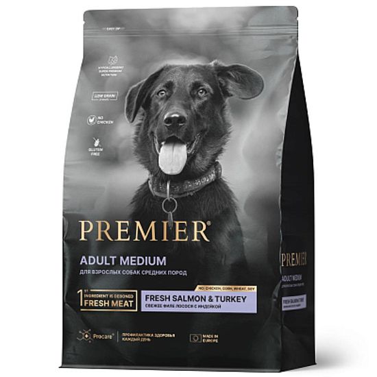 Premier Dog Salmon&Turkey ADULT Medium сухой корм для собак средних пород с свежим филе лосося с индейкой