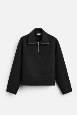 ZARA ТОЛСТОВКА КОМФОРТНОЙ ПОСАДКИ С ВОРОТНИКОМ НА МОЛНИИ, ЧЕРНЫЙ