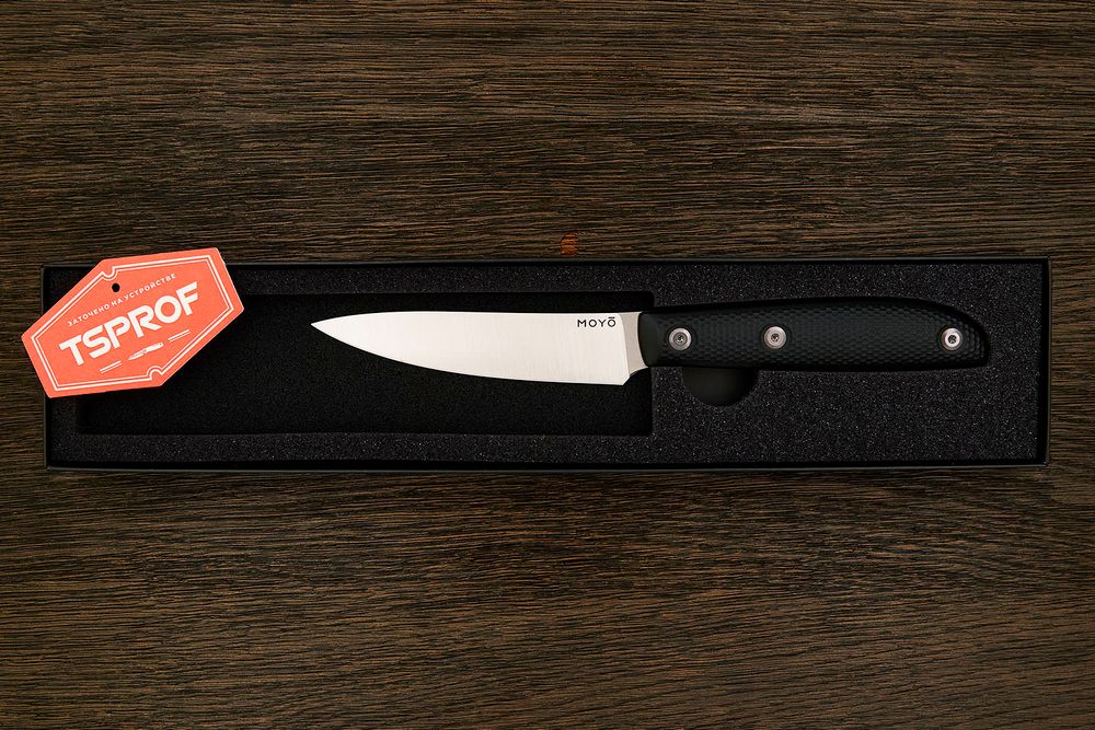 Нож кухонный MOYO Геликон шеф 165мм, сталь AR-RPM9, рукоять G10-extra черный