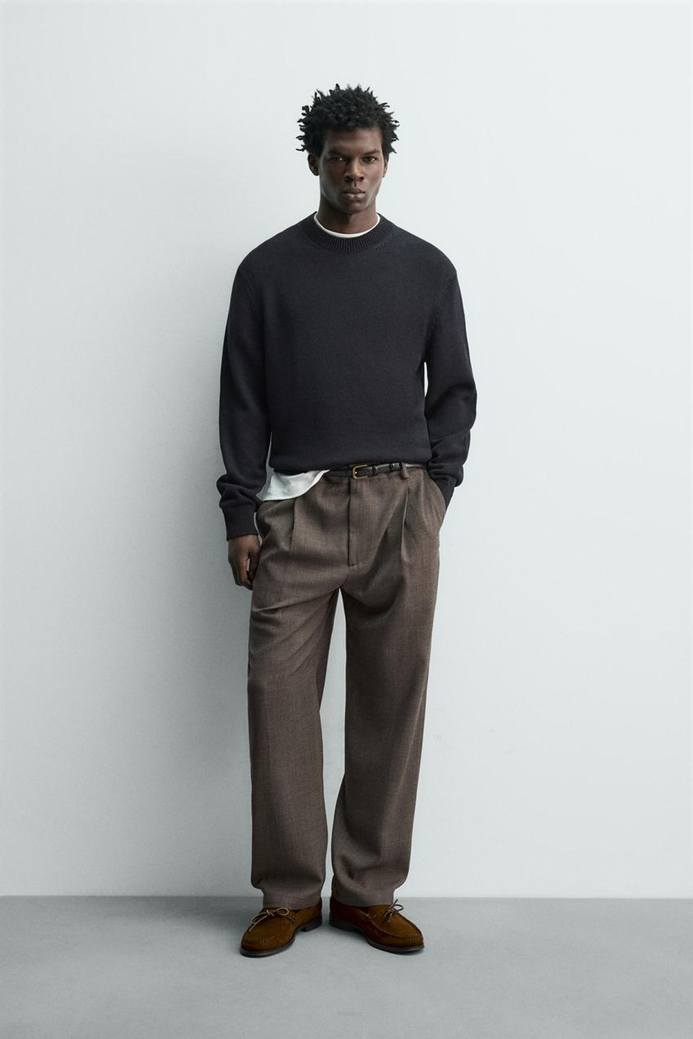 ZARA ХЛОПКОВЫЙ СВИТЕР КЛАССИЧЕСКОГО КРОЯ, МОРСКОЙ ТЕМНО-СИНИЙ