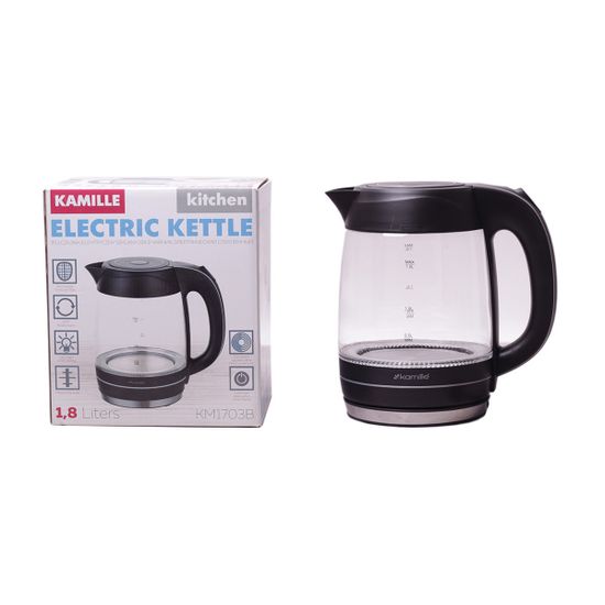 Чайник 1.8 л электрический с синей LED подсветкой Kamille KM-1703B