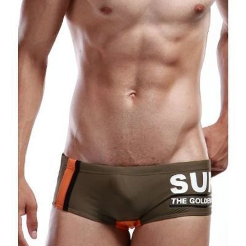 Мужские плавки хипсы цвета хаки с черной вставкой Seobean Swim Khaki Colour