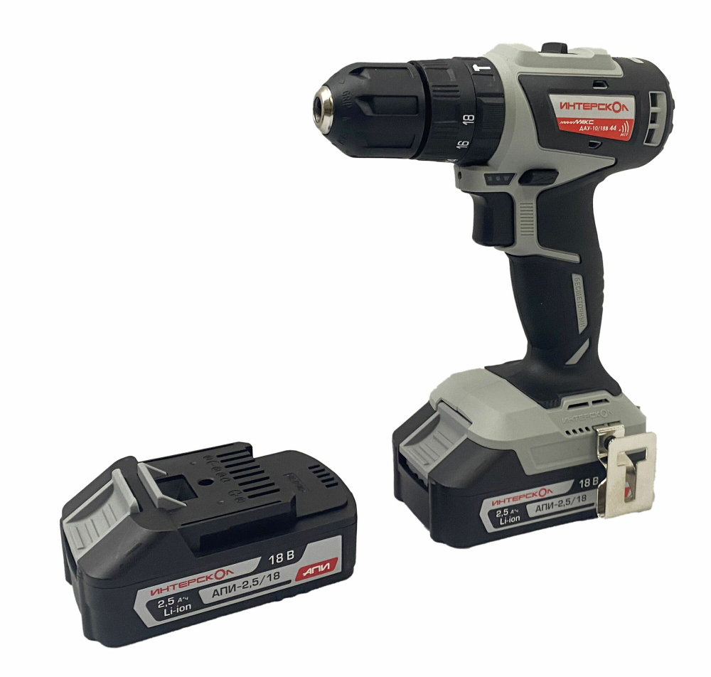 Бесщеточная ударная аккумуляторная дрель-шуруповерт Интерскол ДАУ-10/18В 44 минимакс (Li-ion, кейс, 2 аккум, 2,5 Ач, ЗУ) 769.2.2.45