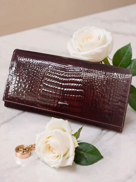 Кошелек компактный женский лаковая кожа бордовый