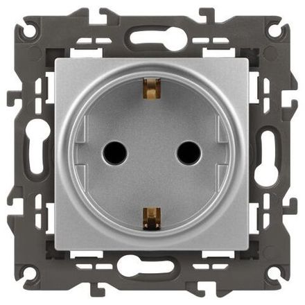 Розетка 1-м СП Эра Elegance 14-2102-03 16А IP20 16AX 250В 2P+E Schuko защ. шторки алюм. Эра Б0034274