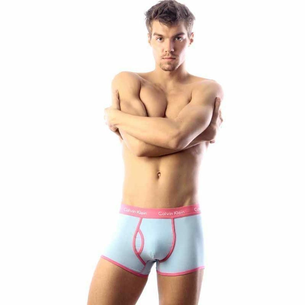 Мужские трусы хипсы светло-голубые с розовой резинкой Calvin Klein 365 Blue Pink Boxer CK16104