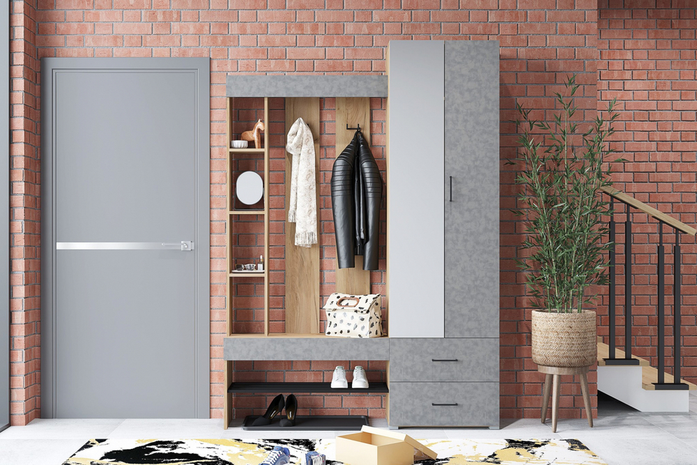 Прихожая Горизонт Домино, ЛДСП, стиль модерн, 150 см, дуб крафт, золотой