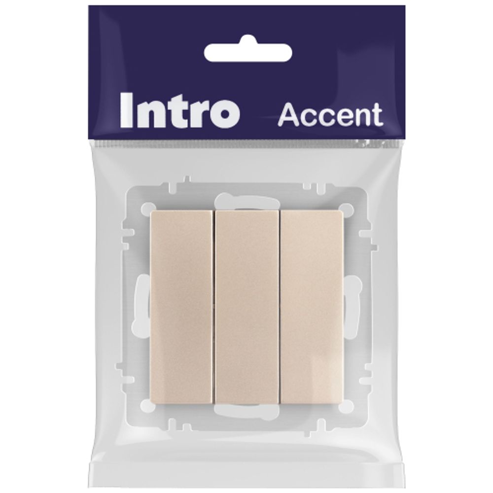 Выключатель Intro Accent 6-106-04 тройной, 10А-250В, IP20, СУ, AL/CU, шампань | Intro