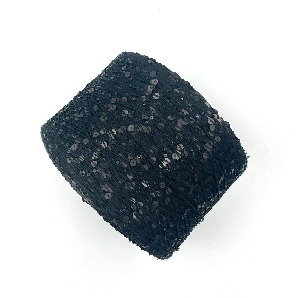 Королевские пайетки (3 и 6 мм), хлопок 100%, 330 м в 100 г, черный блеск