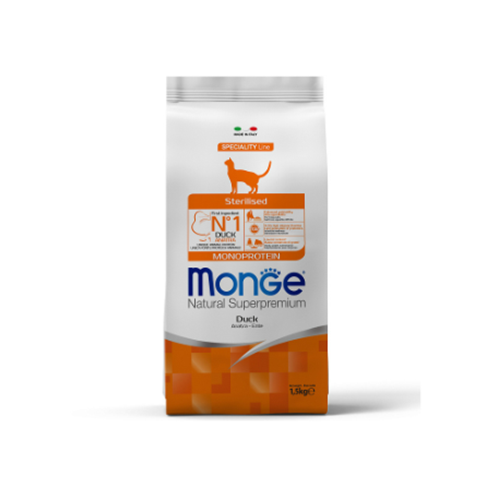 Сухой корм для стерилизованных кошек из утки Monge Cat Speciality Line Monoprotein Sterilised 1,5кг