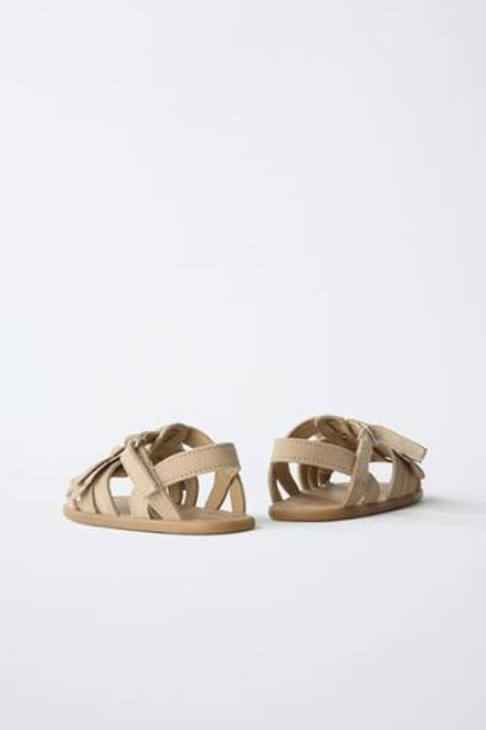 ZARA КОЖАНЫЕ БОСОНОЖКИ BAREFOOT С ЦВЕТАМИ, ЗОЛОТИСТЫЙ
