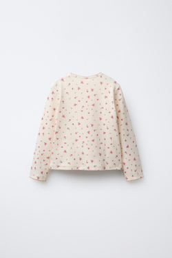 ZARA ФУТБОЛКА В РУБЧИК С ЦВЕТОЧНЫМ ПРИНТОМ И ВЫШИВКОЙ, ЭКРЮ