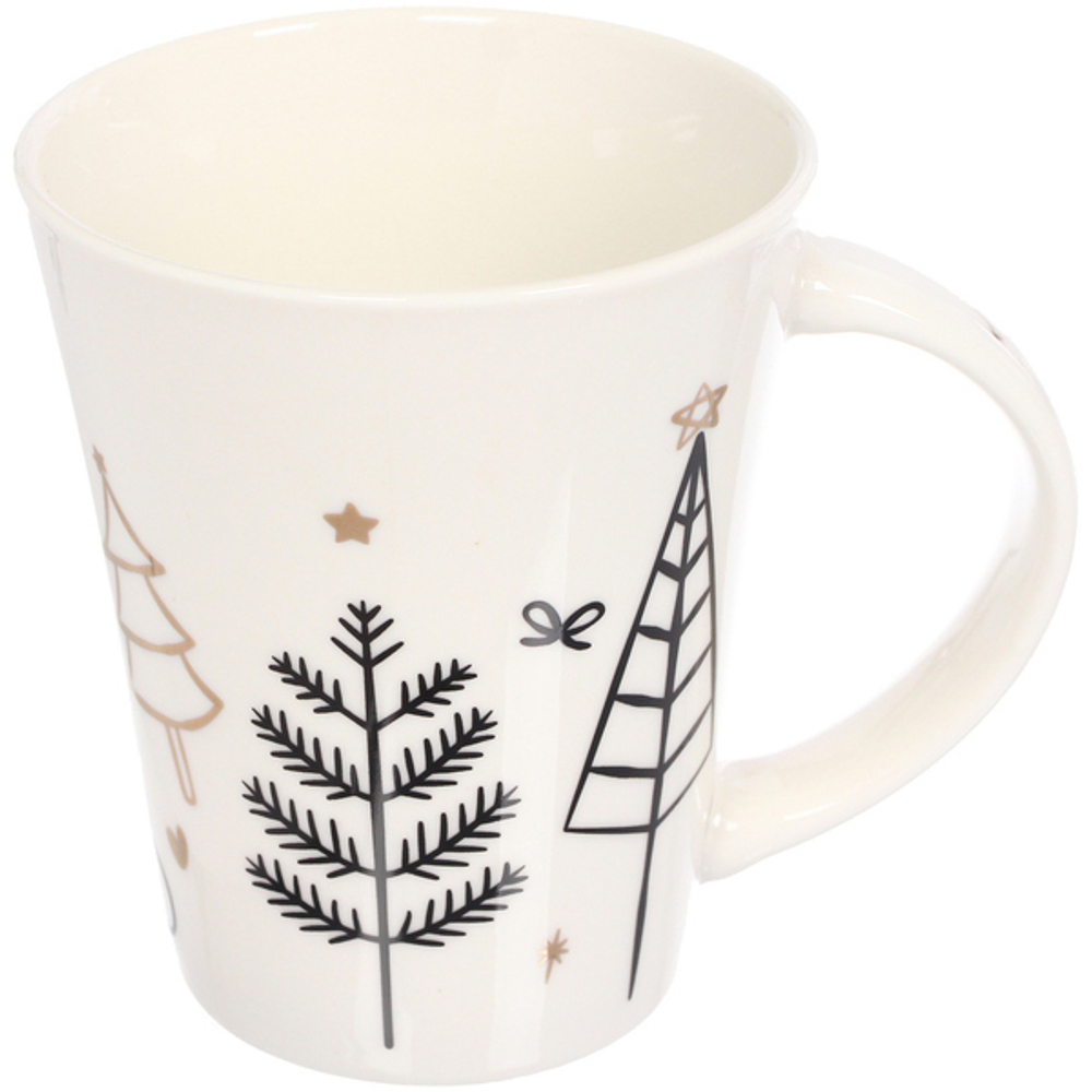 Кружка керамическая 380мл «Ёлки золотые», микс 4рисунка