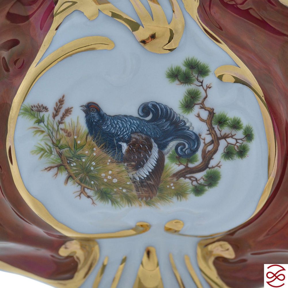 Фруктовница ладья 22 см на ножке Охота красная