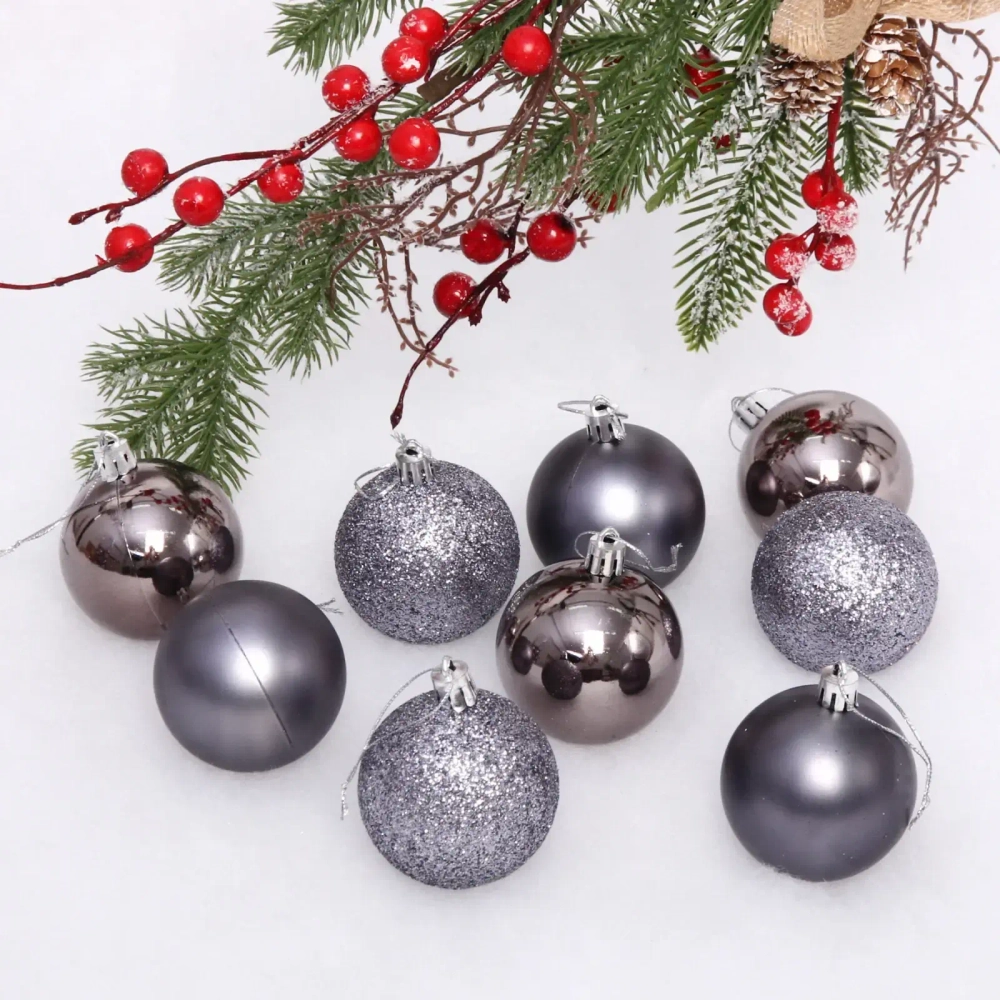 Новогодние шары 6 см (набор 24 шт) «Микс фактур», графит