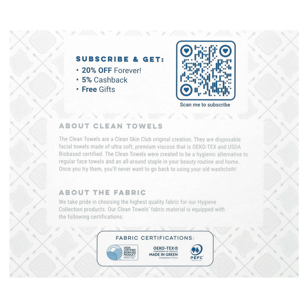 Clean Skin Club, Clean ToWells, размер XL, 10 полотенец для лица из биологического сырья