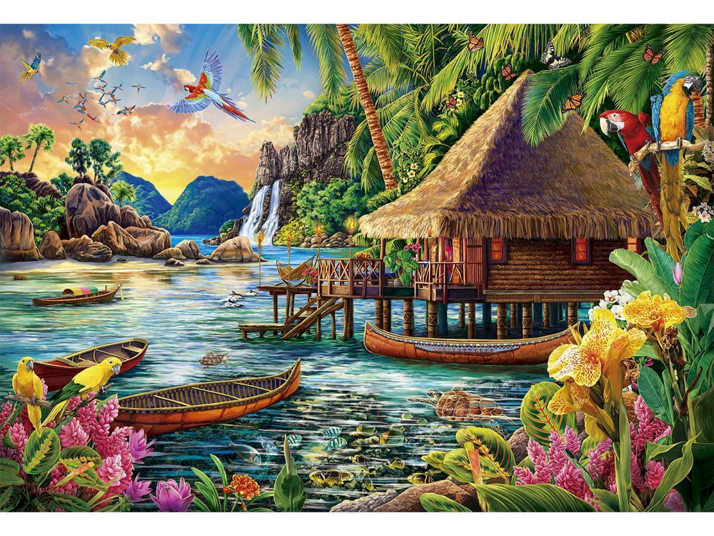 Алмазная мозаика 30х40см. "Тропический домик" с полн.заполнен.на подрам. (24цв.) (Арт. НД-8593)