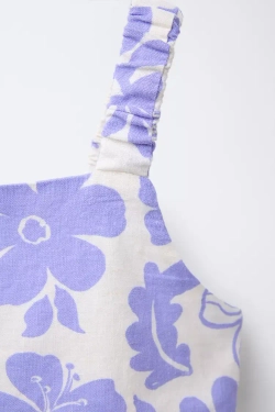 ZARA ТОП ИЗ СМЕСОВОГО ЛЬНА С ПРИНТОМ, ЭКРЮ/СИНИЙ