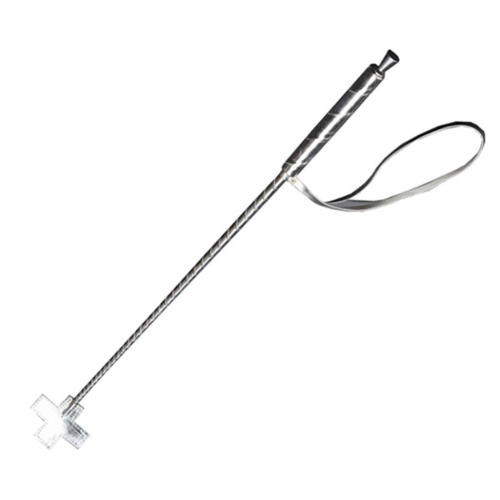 Серебристый стек из искусственной кожи 60см с наконечником-крестом Sitabella BDSM Accessories 5026-6