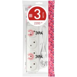 Удлинитель электрический ЭРА U-4-3m-2x1 без заземления 4 розетки 3м ПВС 2x1мм2 10А